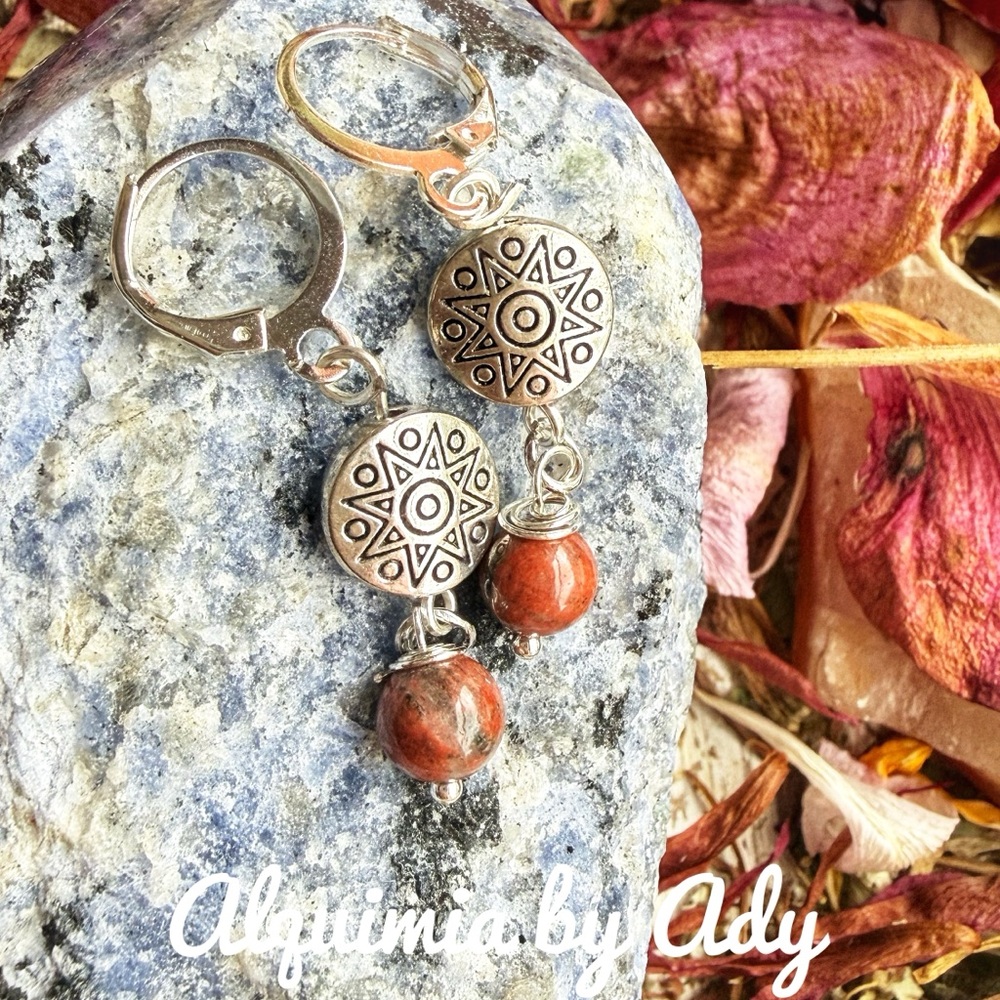Fall Essentials _ Red Jasper Starburst Earrings — Silver Accent Drops